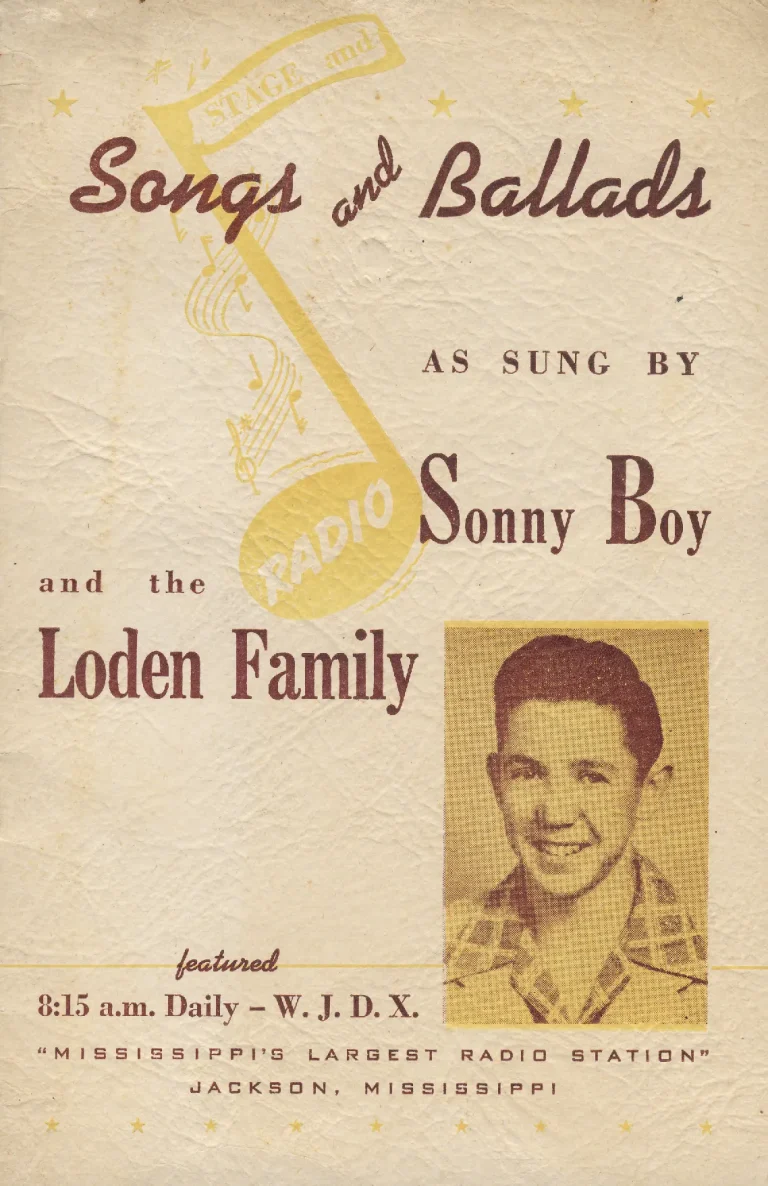 Songs and Ballads songbook cover: Sonny Boy and the Loden Family, WJDX Jackson, Mississippi