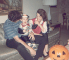 Greg Robble in a Tom & Jerry Halloween costume with Sonny James and Doris, 1966